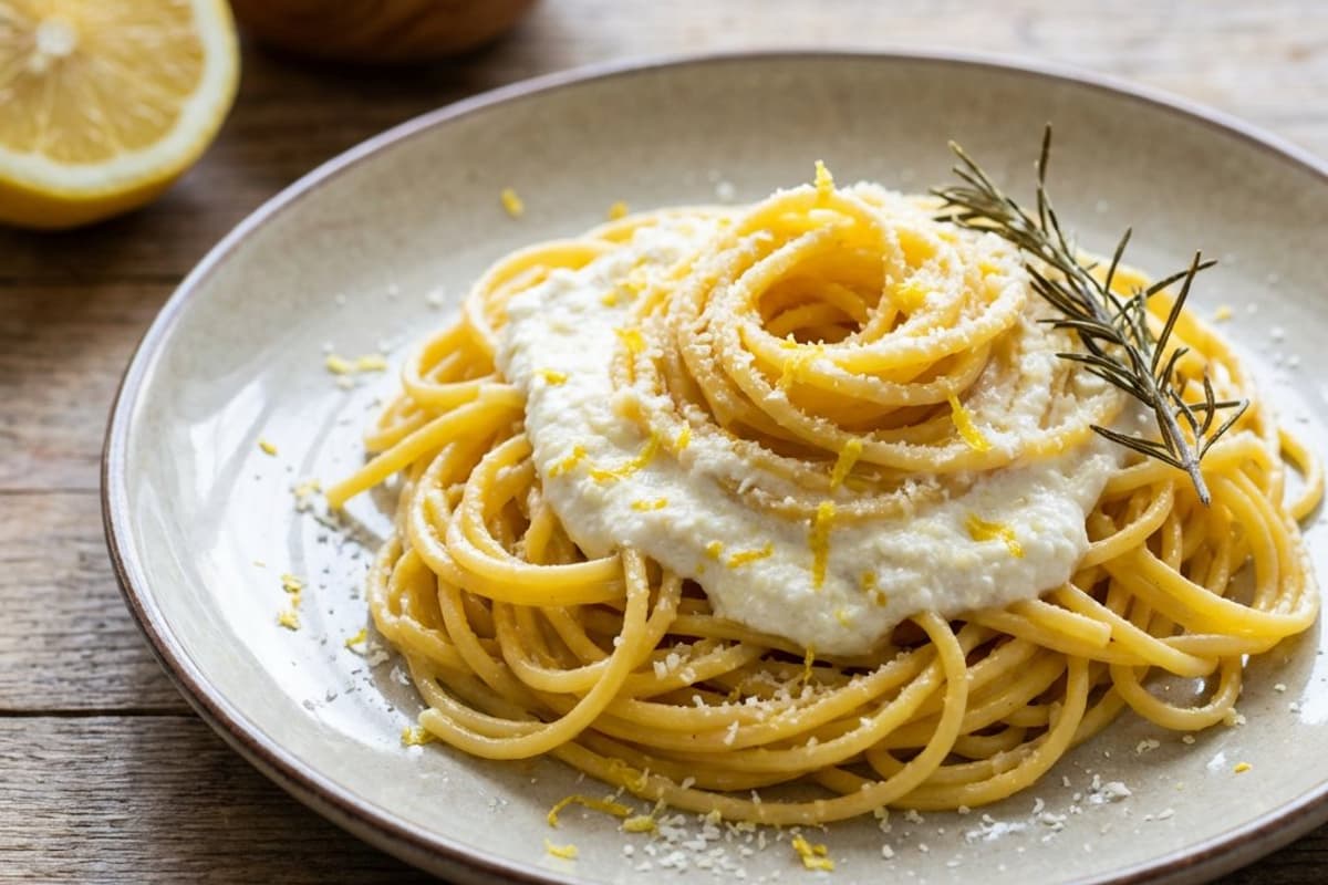 Cremige Zitronen-Rosmarin-Pasta mit Ricotta