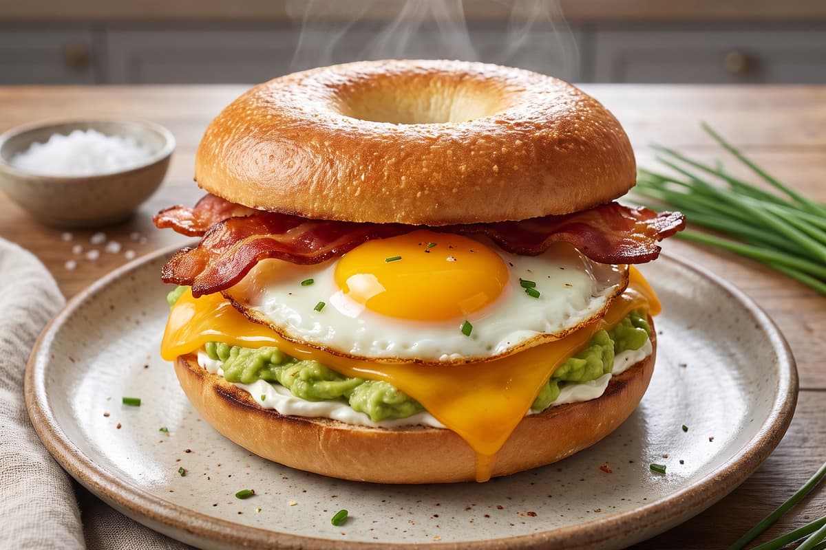 American Breakfast Bagel mit Ei und Bacon
