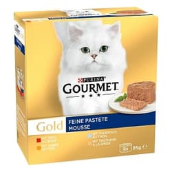 GOURMET Gold Fine Pâté Tuna, Liver, Turkey and Beef (8x85g)