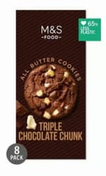 Marks & Spencer 8 All Butter Cookies mit Stückchen belgischer Zartbitter-, Vollmilch- und weißer Schokolade