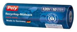 Pely® recycling waste sacks extra strong, with sealing tape, black, 120 litres, 10 pieces
