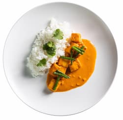 Paneer Makhani with jasmine rice from Mahavira Kanswala