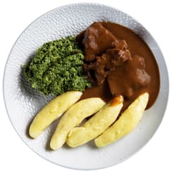 Beef with garlic, spinach and potato dumplings by Petr Bureš