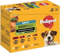 PEDIGREE® Multipack Portion Bag Mixed Selection with Vegetables 4 Varieties Beef and Lamb Mix, Beef and Liver Mix, Chicken, turkey in sauce 4x12x100g