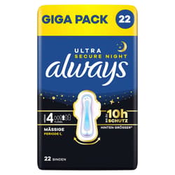 Always Ultra Damenbinden Größe 4 - Secure Night mit Flügeln Gigapack 22