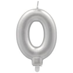 PAPSTAR Birthday candles with holder 7 cm silver "0"