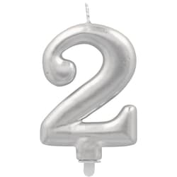 PAPSTAR Birthday candles with holder 7 cm silver "2"