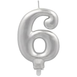 PAPSTAR Birthday candles with holder 7 cm silver "6"