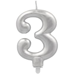 PAPSTAR Birthday candles with holder 7 cm silver "3"