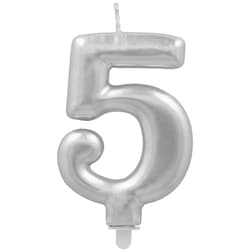 PAPSTAR Birthday candles with holder 7 cm silver "5"