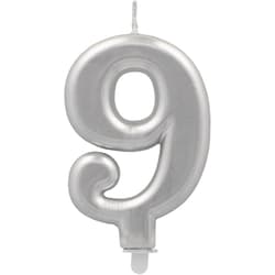 PAPSTAR Birthday candles with holder 7 cm silver "9"