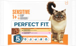 Perfect Fit™ Katze Multipack Portionsbeutel Sensitive 2 Varietäten Huhn & Karotte, Lachs & Karotte in Sauce 4x85g