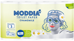 Moddia toilet paper chamomille 8 rollas á 150 sheets 3 ply