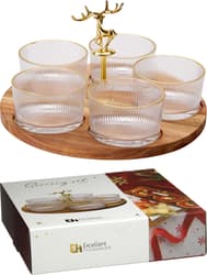 Christmas Serving Set 6-Piece, Glass/Acacia Wood, Ø 25 cm