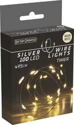 Silver wire string lights 100 LEDs, warm white