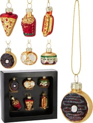 Christmas bauble set "Fast Food" – 6-piece, made of glass. , Ø 5 cm