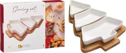 Christmas tree serving set 4-piece, porcelain/bamboo