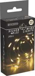 Silver wire string lights 40 LEDs, warm white