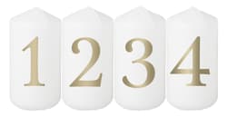 Advent pillar candles 4-50-90 "Numbers", white/gold