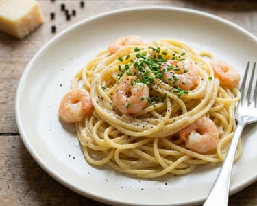 Spaghetti mit Pecorino und Garnelen