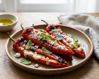 Gegrillte gefüllte Paprika mit Mozzarella und Feta