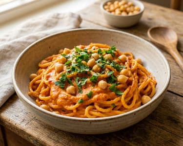 Vegane Kichererbsen-Pasta mit Paprikasauce
