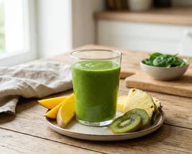 Grüner Smoothie mit Mango, Ananas und Kiwi | Frischekick in 15 Min.
