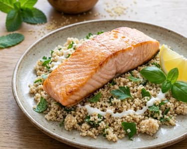 Gebackener Lachs mit Kräuter-Vollkorncouscous