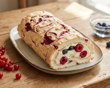 Baiser-Roulade mit Gartenfrüchten