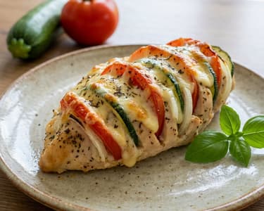 Hendl Primavera mit Zucchini und Mozzarella