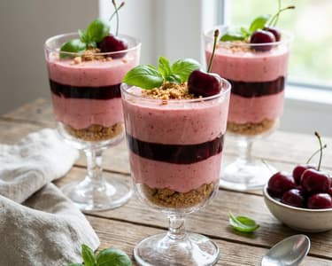 Erdbeer-Mousse-Becher mit Kirschgelee