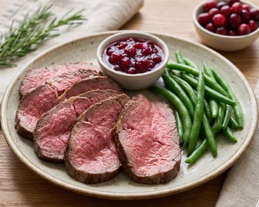 Klassisches Roastbeef mit Fisolen & Preiselbeeren