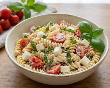 Cremiger Nudelsalat mit Mozzarella & Basilikum