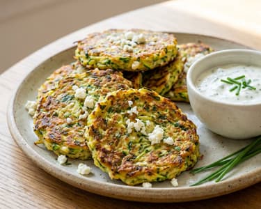 Crispy Zucchini Feta Fritters | Oven-Baked