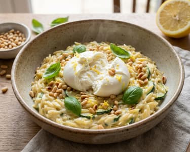 Creamy Zucchini Lemon Orzo with Burrata