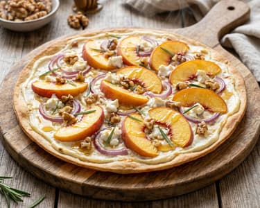 Flammkuchen with Peach & Goat Cheese | Oven-baked