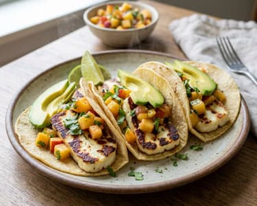 Halloumi Tacos with Peach Salsa | Quick Summer Cooking