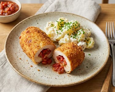 Crispy Salsa Chicken Rolls with Summer Potato Salad