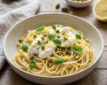 Zitronen-Linguine mit Burrata | Sommerfrisch