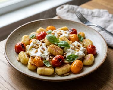 Knusprige Pfannengnocchi | Paradeiser & Burrata