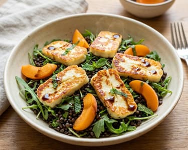 Linsensalat mit Halloumi & Marillen | Schnell & Frisch