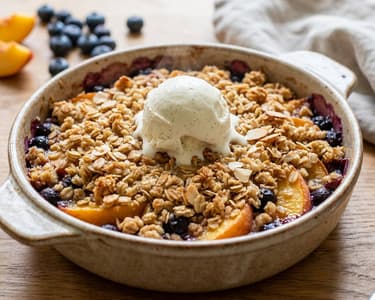 Pfirsich-Heidelbeer-Crumble | Knuspriges Sommer-Dessert