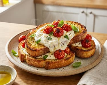 Knuspriges Knoblauchbrot mit Burrata | Aus dem Backrohr