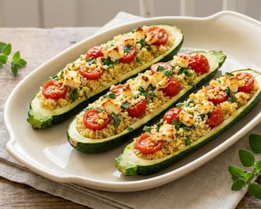 Gefüllte Zucchini-Schiffchen mit Couscous & Feta