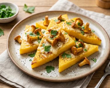 Polenta-Schnitten mit Eierschwammerln | Aus dem Backrohr