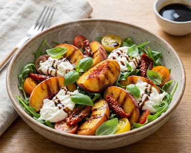 Salat mit gegrillten Pfirsichen und Burrata