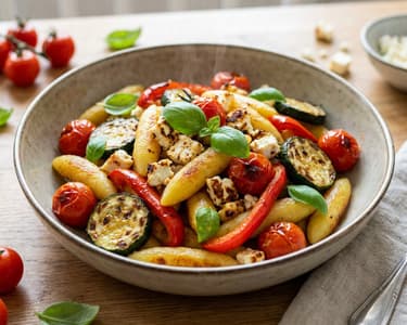 Mediterrane Schupfnudeln mit Sommergemüse & Feta