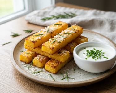 Knusprige Polenta-Pommes | Aus dem Backrohr mit Dip