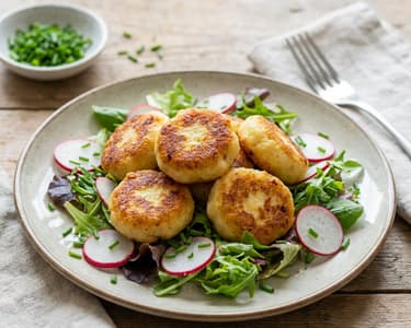 Knusprige Kaspressknödel | Auf buntem Sommersalat