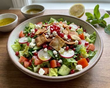 Fattoush-Salat mit knusprigem Pitabrot & mariniertem Feta